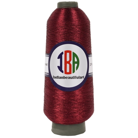 IBA Indianbeautifulart EmbroideryZari2 ply Thread For Sewing MachineMaroonMetallicThread ForEmbroideryNeedle Work 5000M Spool