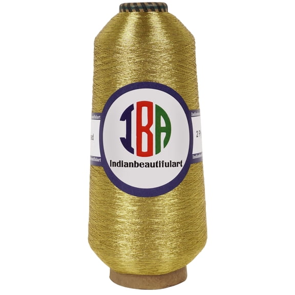 IBA Indianbeautifulart EmbroideryZari2 ply Thread For Sewing MachineYellowMetallicThread ForEmbroideryNeedle Work 5000M Spool