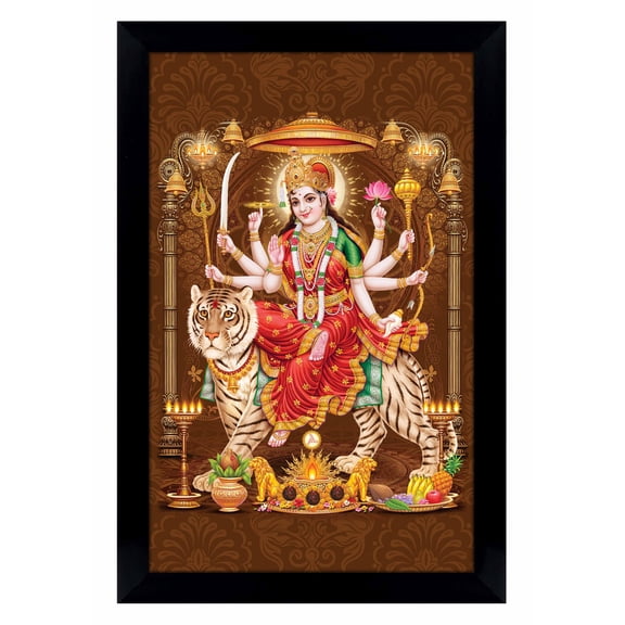 IBA Indianbeautifulart Goddess Durga Picture Frame Religious Poster Black Wall Frame Deity Photo Frame Wall Decor&nbsp;For Home/ Office/ Temple-8 x 10 Inches