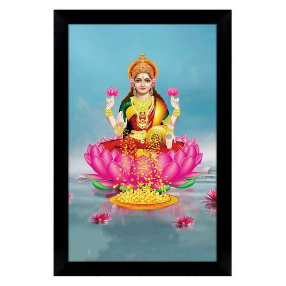 IBA Indianbeautifulart Goddess Lakshmi Picture Frame Religious Poster Black Wall Frame Deity Photo Frame Wall Decor For Home/ Office/ Temple-6 x 8 Inches
