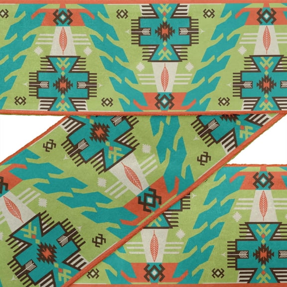 IBA Indianbeautifulart Green Aztec Southwestern Printed Ribbon Trim By 9 Yard Dupion Fabric Laces For Crafts Sewing Accessories 2 Inches