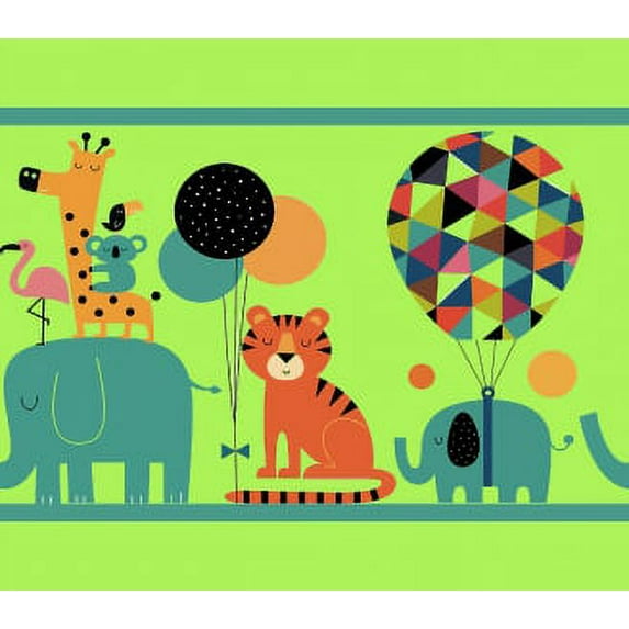 IBA Indianbeautifulart Green Balloon & Animals Cartoon Printed Ribbon Trim 9 Yards Velvet Fabric Laces For Crafts Sewing Accessories 3 Inches