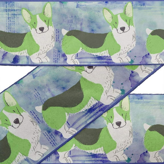 IBA Indianbeautifulart Green Corgi Dog Fabric Laces For Crafts Printed Velvet Trim Fabric Sewing Border Ribbon Trims 9 Yards 2 Inches