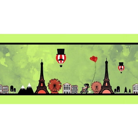 IBA Indianbeautifulart Green Hot Air Ballon|London Eye & Eiffel Tower Architectural Fabric Lace Dressmaking Velvet Trim Tape Printed Sewing Lace 9 Yards 3 Inches