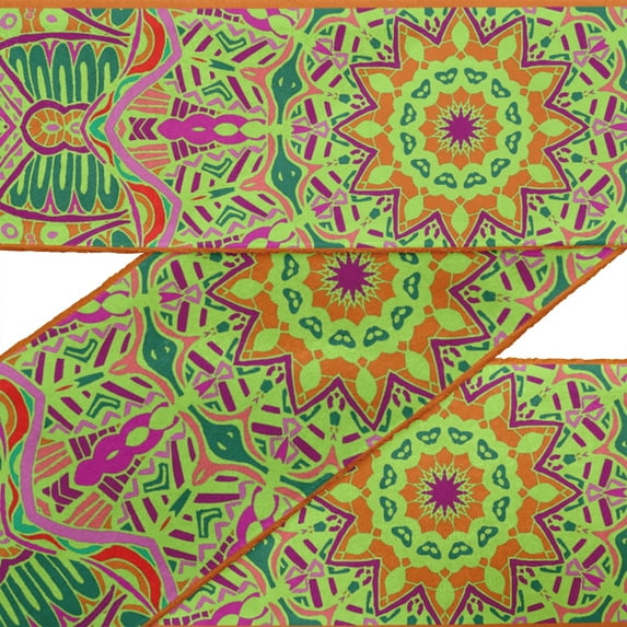 IBA Indianbeautifulart Green Mandala Kaleidoscope Printed Ribbon Trim 9 Yards Velvet Fabric Laces For Crafts Sewing Accessories 4 Inches