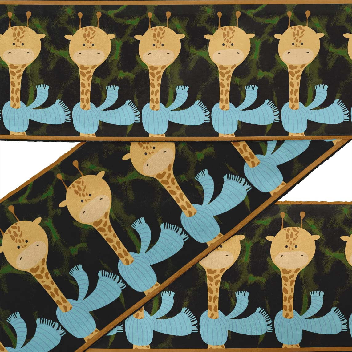 IBA Indianbeautifulart Green Muffler & Ziraffe Kids Ribbon&nbsp;Trim&nbsp;Tape Fabric Laces For Crafts Printed Velvet&nbsp;Trim&nbsp;9 Yards Sewing Accessories 4 Inches