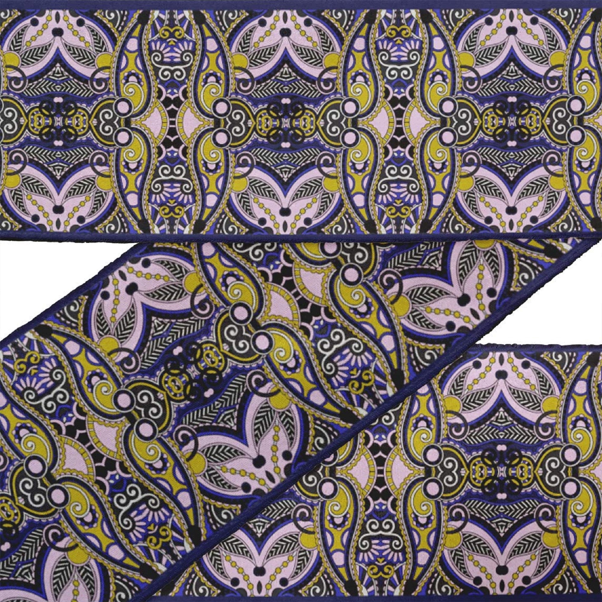 IBA Indianbeautifulart Green Stripe & Paisley Decorative Fabric Laces For Crafts Printed Velvet&nbsp;Trim&nbsp;Fabric Sewing Border Ribbon&nbsp;Trims&nbsp;9 Yards 3 Inches