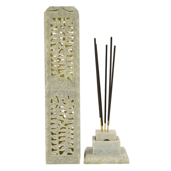 IBA Indianbeautifulart Handmade Stone Incense Stick Burner | Candle Stick Holder | Tea Light Burner , Perfect Floral Carving for Gifting- Decorative Home and Kitchen Decor (10.5x 2.2 Inches)