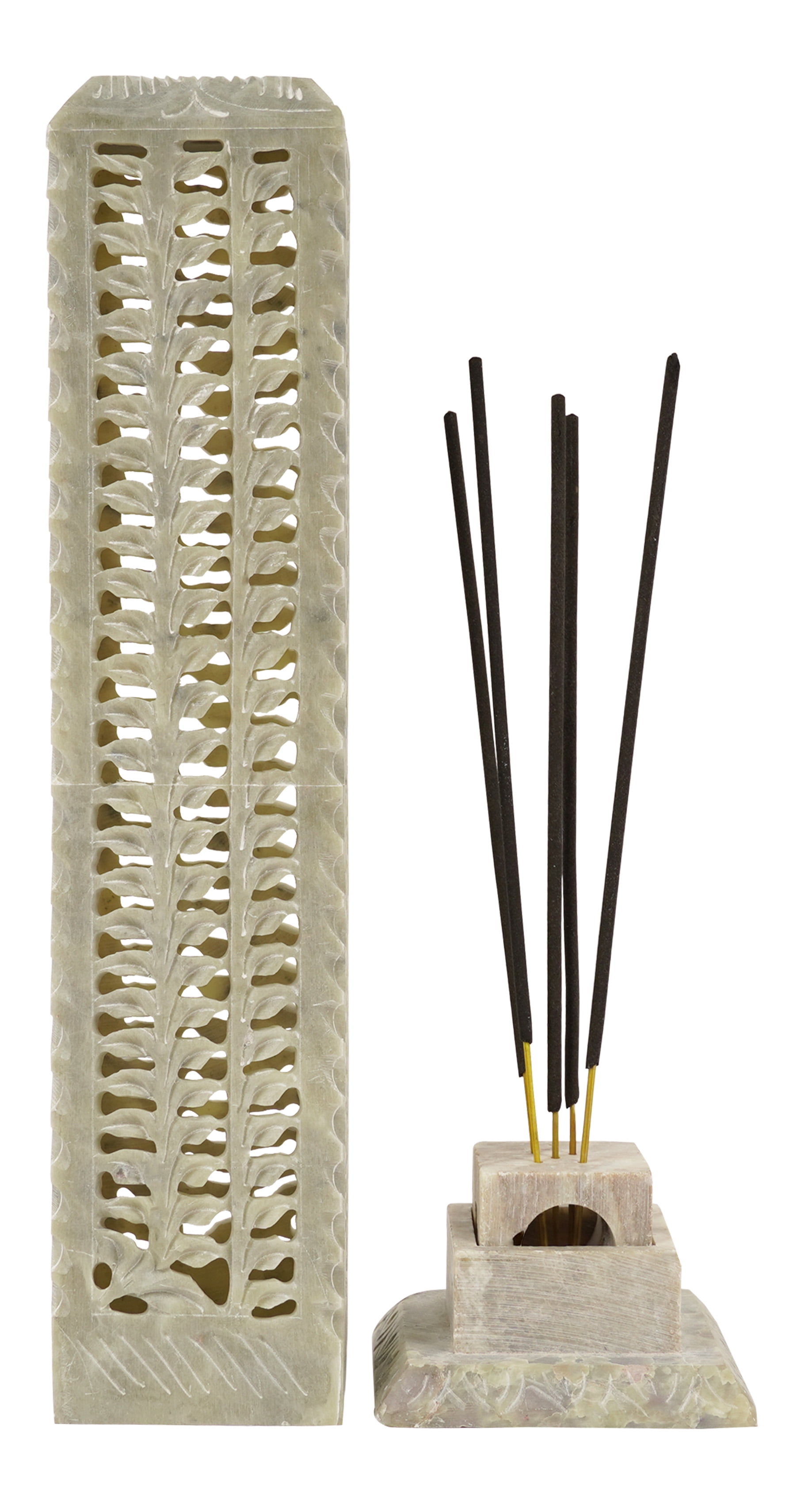IBA Indianbeautifulart Handmade Stone Incense Stick Burner | Candle Stick Holder | Tea Light Burner , Perfect Floral Carving for Gifting- Decorative Home and Kitchen Decor (10.5x 2.2 Inches)