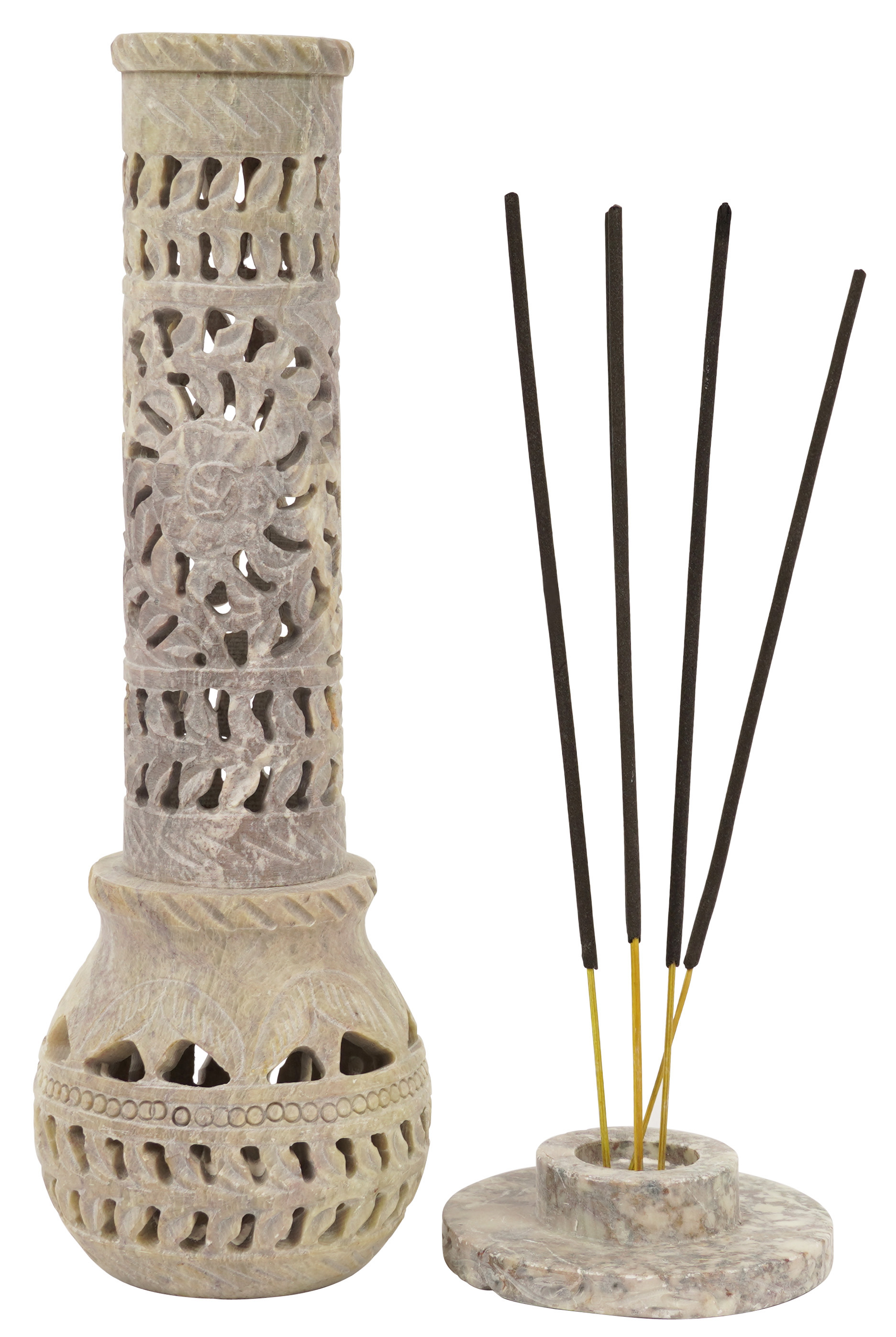 IBA Indianbeautifulart Handmade Stone Incense Stick Burner | Candle Stick Holder | Tea Light Burner , Perfect Floral Carving for Gifting- Decorative Home and Kitchen Decor (10x 1.7 Inches)