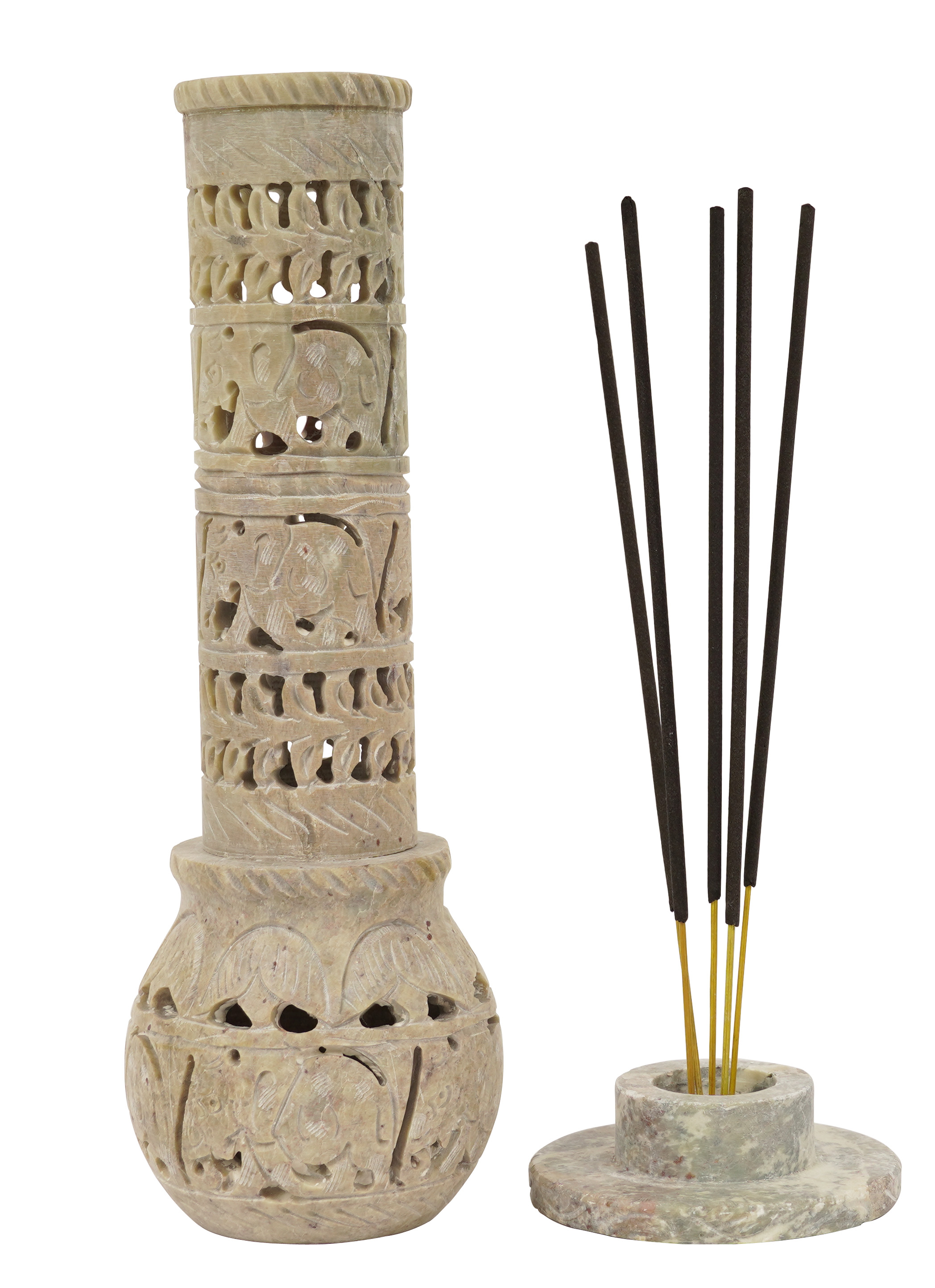 IBA Indianbeautifulart Handmade Stone Incense Stick Burner | Candle Stick Holder | Tea Light Burner , Perfect Elephant Carving for Gifting- Decorative Home and Kitchen Decor (9x 1.7 Inches)