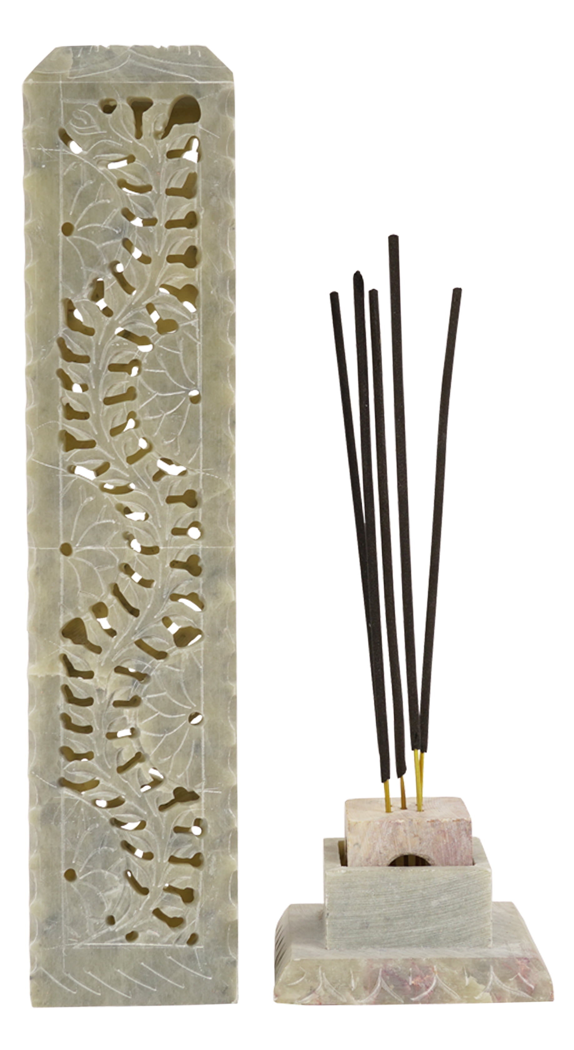 IBA Indianbeautifulart Handmade Stone Incense Stick Burner | Candle Stick Holder | Tea Light Burner , Perfect Floral Carving for Gifting- Decorative Home and Kitchen Decor (10.5x 2.2 Inches)