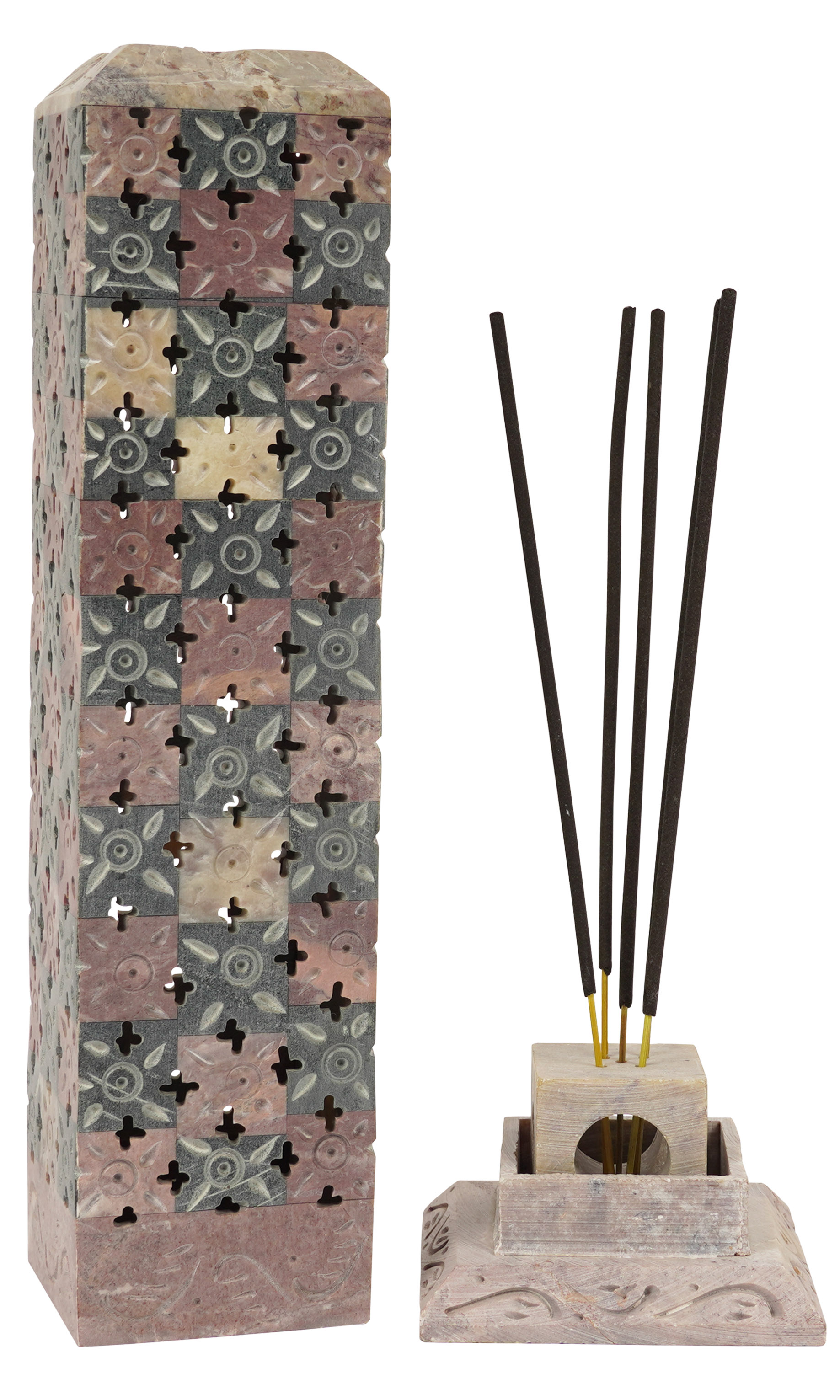 IBA Indianbeautifulart Handmade Stone Incense Stick Burner | Candle Stick Holder | Tea Light Burner , Perfect Floral Carving for Gifting- Decorative Home and Kitchen Decor (10x 2.2 Inches)