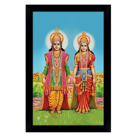 IBA Indianbeautifulart Lakshmi Narayan Picture Frame Religious Poster Black Wall Frame Deity Photo Frame Wall Decor&nbsp;For Home/ Office/ Temple-6 x 8 Inches