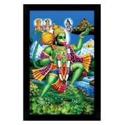 IBA Indianbeautifulart Lord Hanuman Picture Frame Religious Poster Black Wall Frame Deity Photo Frame Wall Decor&nbsp;For Home/ Office/ Temple-8 x 10 Inches