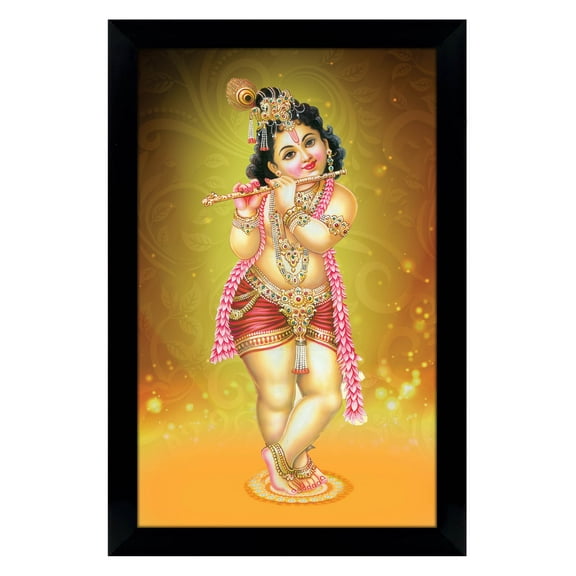 IBA Indianbeautifulart Lord Krishna Picture Frame Religious Poster Black Wall Frame Deity Photo Frame Wall Decor For Home/ Office/ Temple-8 x 10 Inches
