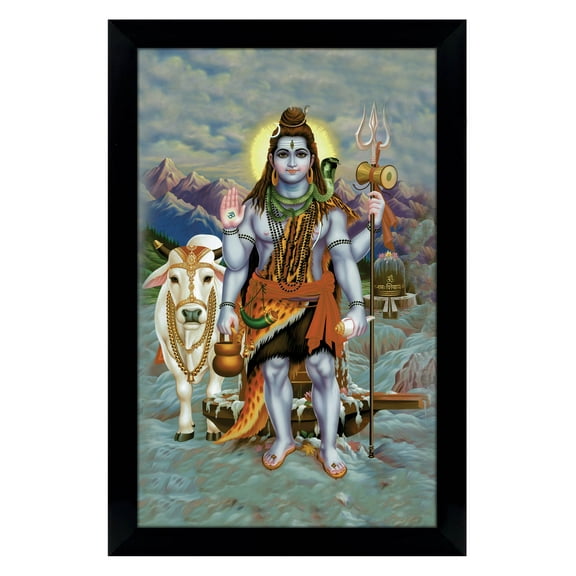 IBA Indianbeautifulart Lord Shiva With Nandi Picture Frame Religious Poster Black Wall Frame Deity Photo Frame Wall Decor For Home/ Office/ Temple-6 x 8 Inches
