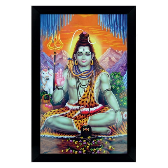 IBA Indianbeautifulart Lord Shiva Picture Frame Religious Poster Black Wall Frame Deity Photo Frame Wall Decor For Home/ Office/ Temple-6 x 8 Inches