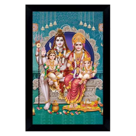 IBA Indianbeautifulart Lord Shiva With Family Picture Frame Religious Poster Black Wall Frame Deity Photo Frame Wall Decor For Home/ Office/ Temple-6 x 8 Inches
