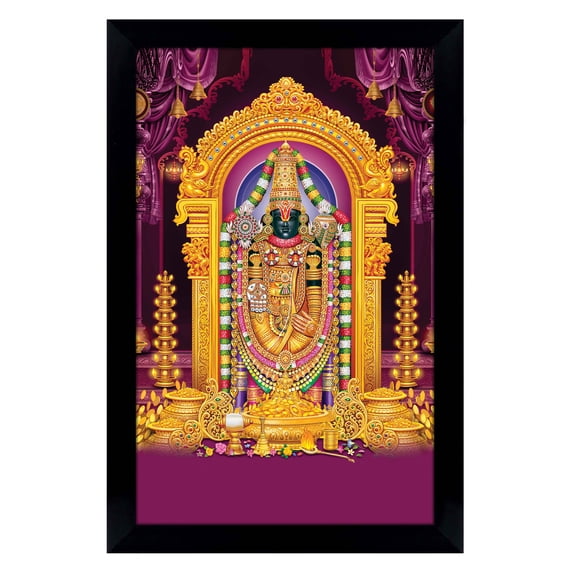 IBA Indianbeautifulart Lord Venkateshwara Picture Frame Religious Poster Black Wall Frame Deity Photo Frame Wall Decor For Home/ Office/ Temple-6 x 8 Inches