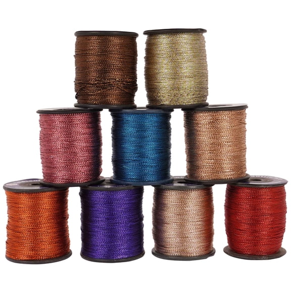 IBA Indianbeautifulart LurexDoriThread EmbroideryDori1mm MetallicMulticolorCord 150 Meter Spool Pack Of 9 Metallic Tinsel Cord Rope