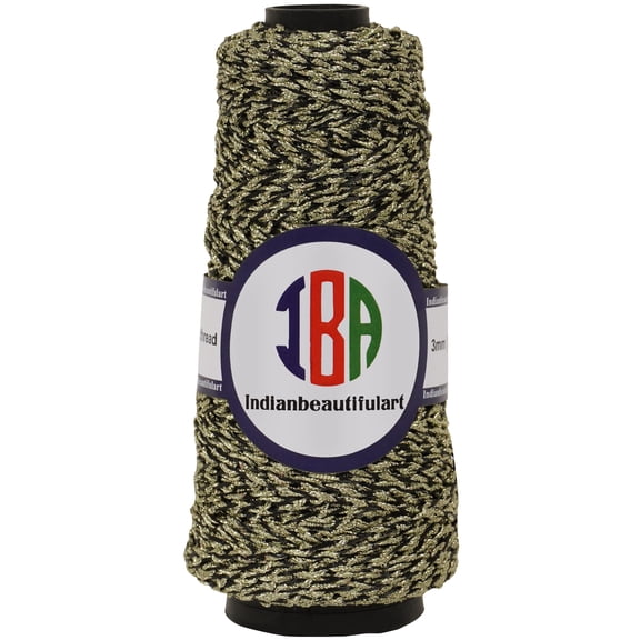 IBA Indianbeautifulart Metallic Golden Jari Twisted Cord 80 Meter Spool Embroidery All Purpose Sewing Thread DIY Arts CraftsBlack & Gold|Pack Of 1