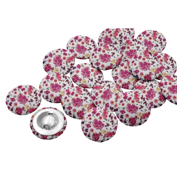 IBA Indianbeautifulart Pink Flower Watercolor Decorative Buttons For Sewing Crafting&nbsp;Handmade Button Canvas Fabric Buttons 25 Mm Pack Of 50