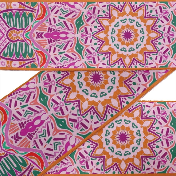 IBA Indianbeautifulart Pink Mandala Kaleidoscope Fabric Lace Dressmaking Velvet Trim Tape Printed Sewing Lace 9 Yards 4 Inches