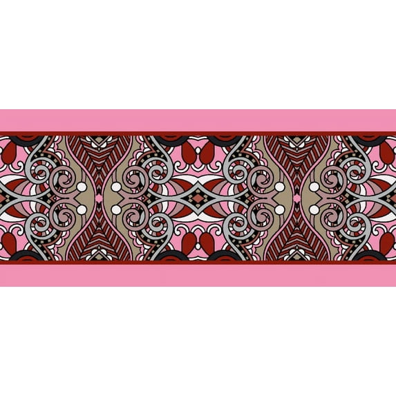 IBA Indianbeautifulart Pink Stripe & Ogee Decorative Fabric Lace Dressmaking Velvet Trim Tape Printed Sewing Lace 9 Yards 3 Inches