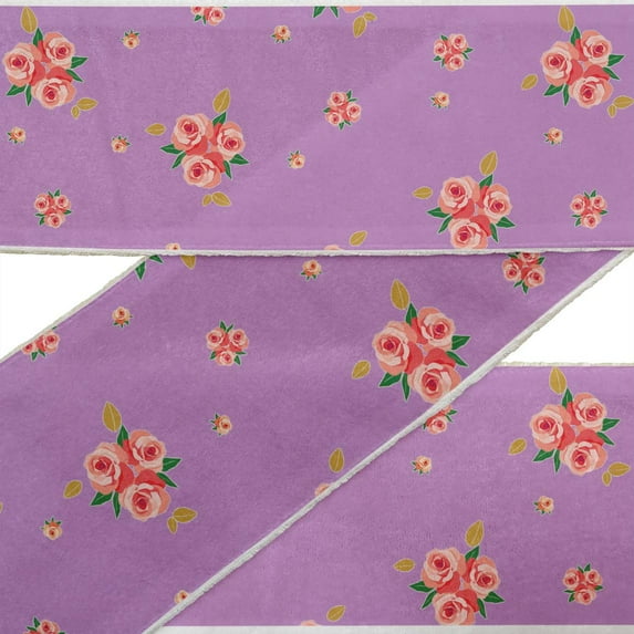 IBA Indianbeautifulart Purple Leaves & Rose Floral Fabric Lace Dressmaking Dupion Trim Tape Printed Sewing Lace By 9 Yard 4 Inches