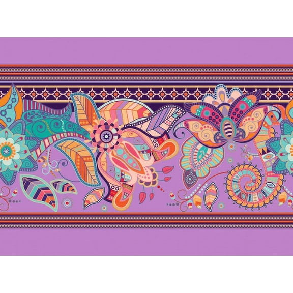 IBA Indianbeautifulart Purple Stripe|Leaves & Floral Artistic Fabric Laces For Crafts Printed Velvet Trim Fabric Sewing Border Ribbon Trims 9 Yards 4 Inches