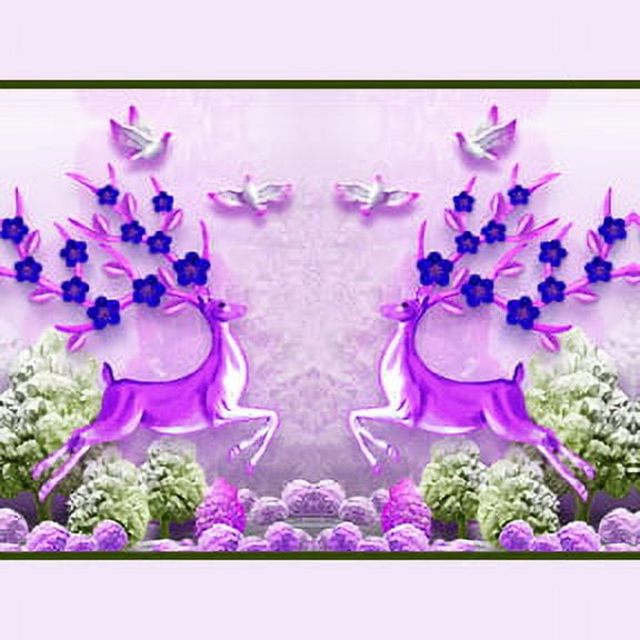 IBA Indianbeautifulart Purple Tree|Bird & Reindeer Animal Fabric Laces For Crafts Printed Velvet&nbsp;Trim&nbsp;Fabric Sewing Border Ribbon&nbsp;Trims&nbsp;9 Yards 4 Inches