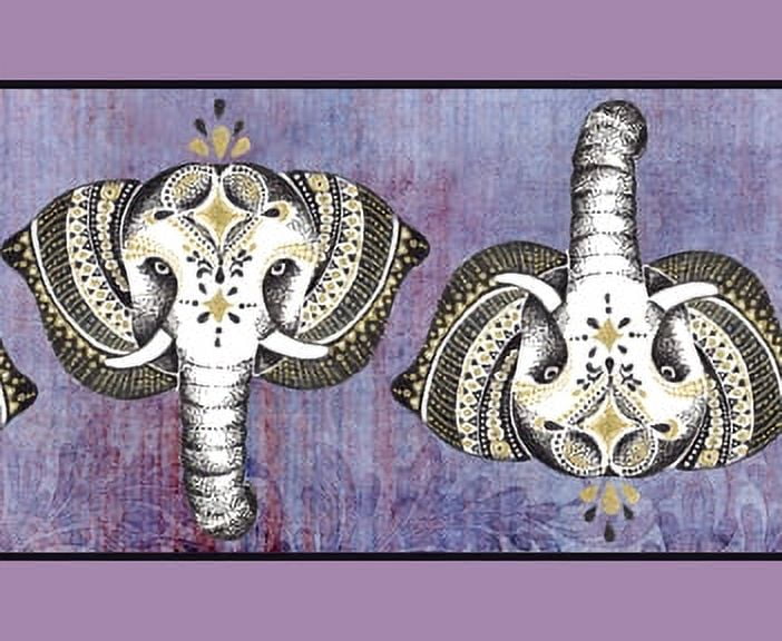 IBA Indianbeautifulart Purple Tribal Elephant Face Animal Fabric Lace Dressmaking Velvet&nbsp;Trim&nbsp;Tape Printed Sewing Lace 9 Yards 4 Inches