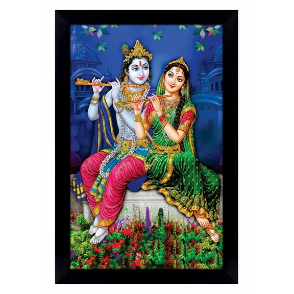 IBA Indianbeautifulart Radha Krishna Picture Frame Religious Poster Black Wall Frame Deity Photo Frame Wall Decor&nbsp;For Home/ Office/ Temple-6 x 8 Inches