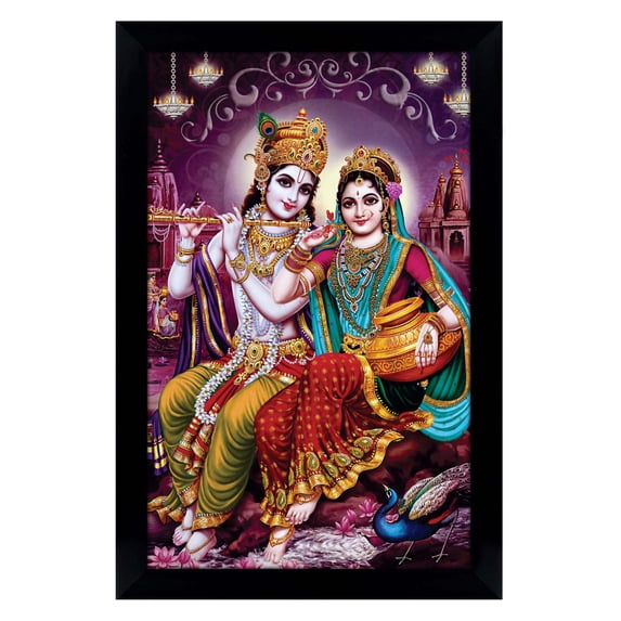 IBA Indianbeautifulart Radha Krishna Picture Frame Religious Poster Black Wall Frame Deity Photo Frame Wall Decor For Home/ Office/ Temple-6 x 8 Inches