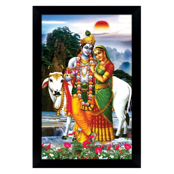 IBA Indianbeautifulart Radha Krishna Picture Frame Religious Poster Black Wall Frame Deity Photo Frame Wall Decor For Home/ Office/ Temple-6 x 8 Inches
