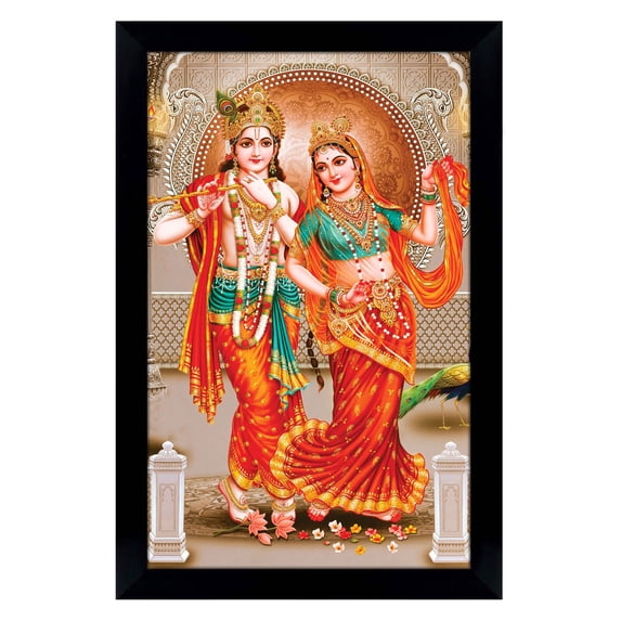 IBA Indianbeautifulart Radha Krishna Picture Frame Religious Poster Black Wall Frame Deity Photo Frame Wall Decor For Home/ Office/ Temple-6 x 8 Inches