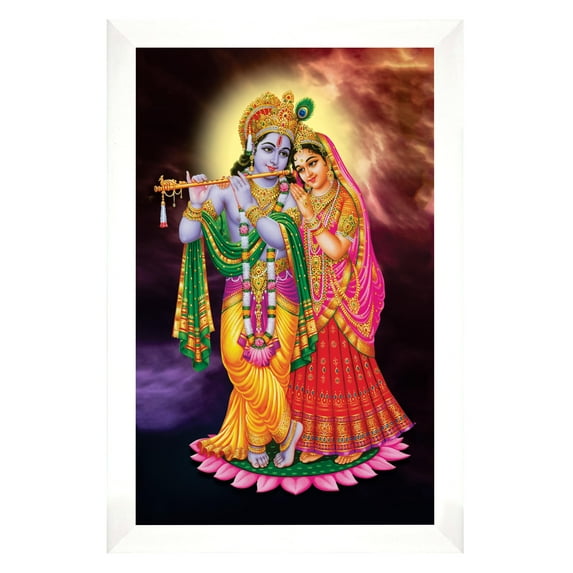 IBA Indianbeautifulart Radha Krishna Picture Frame Religious Poster White Wall Frame Deity Photo Frame Wall Decor For Home/ Office/ Temple-8 x 10 Inches