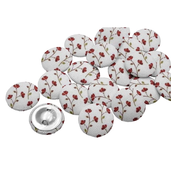 IBA Indianbeautifulart Red 2 Holes Canvas Round Buttons For Sewing 1 Inch Leaves & Floral Artistic Printed Handmade Decorative Buttons Pack Of 50