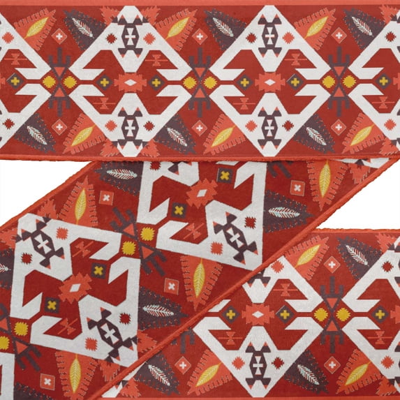 IBA Indianbeautifulart Red Aztec Southwestern Fabric Lace Dressmaking Dupion Trim Tape Printed Sewing Lace By 9 Yard 2 Inches