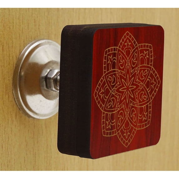 IBA Indianbeautifulart Red Engraved Knobs Wooden Cupboard Door Knobs Pull Handle Pack of 10