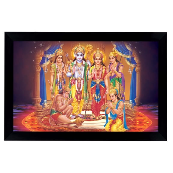 IBA Indianbeautifulart Sri Ram Darbar Picture Frame Religious Poster Black Wall Frame Deity Photo Frame Wall Decor For Home/ Office/ Temple