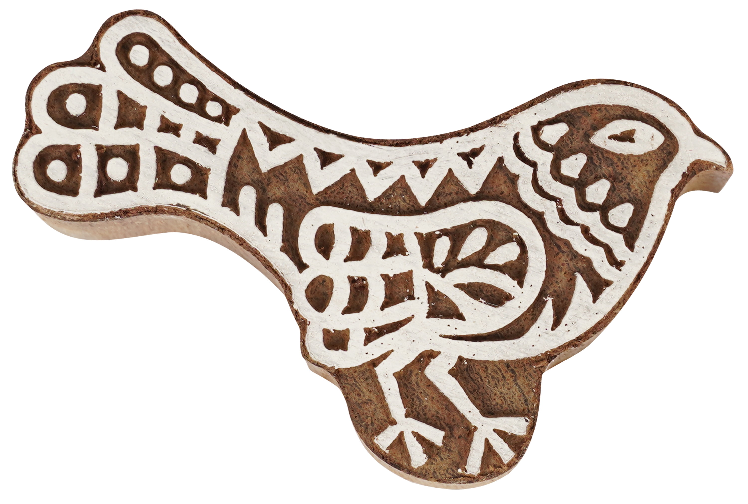 Hand-Carved Wooden Bird Stamp – 3" Block For Fabric, Henna, Clay & DIY Printing