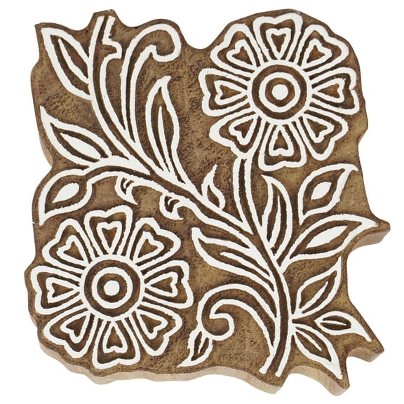 IBA Indianbeautifulart Textile Printing Block Flower Hand Carved Wooden Stamp Wood Block Printing Textile Stamps For Fabric/ Pottery Blocks-3 Inch