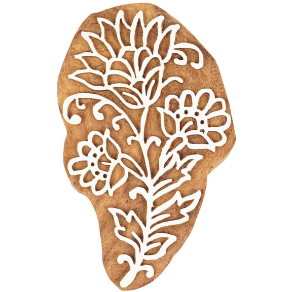 IBA Indianbeautifulart Textile Printing Block Flower Motif Hand Carved Wooden Stamp Wood Block Printing Textile Stamps For Fabric/ Pottery Blocks- 3 Inch