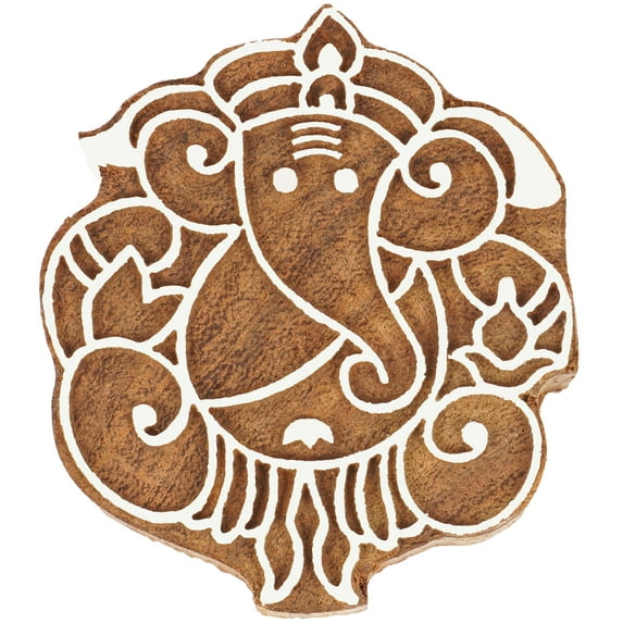 IBA Indianbeautifulart Textile Printing Block Lord Ganesha Hand Carved Wooden Stamp Wood Block Printing Textile Stamp For Fabric / Pottery Blocks- 3.5 Inches