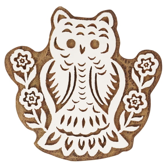 IBA Indianbeautifulart Textile Printing Block Owl Hand Carved Wooden Stamp Wood Block Printing Textile Stamps For Fabric/ Pottery Blocks,3 Inch