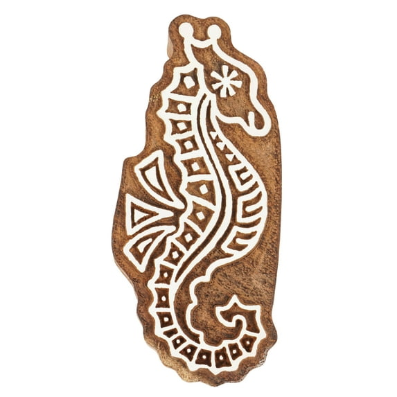 IBA Indianbeautifulart Textile Printing Block Sea Horse Hand Carved Wooden Stamp Wood Block Printing Textile Stamps For Fabric/ Pottery Blocks-3 Inch