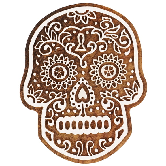 IBA Indianbeautifulart Textile Printing Block Skull Hand Carved Wooden Stamp Wood Block Printing Textile Stamp For Fabric /Pottery Blocks- 4 Inches