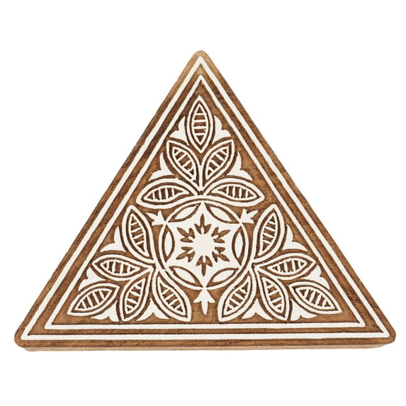 IBA Indianbeautifulart Textile Printing Block Triangle Detailed Motif Hand Carved Wooden Stamp Wood Block Printing Textile Stamp For Fabric / Pottery Blocks- 5 Inches
